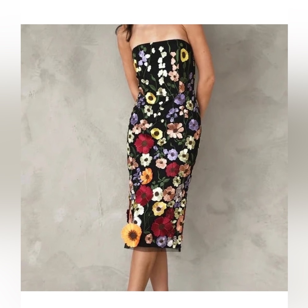 Adelyn Rae Embroidered Floral Dress Black Multi XL NWT 3D Floral Cocktail Midi